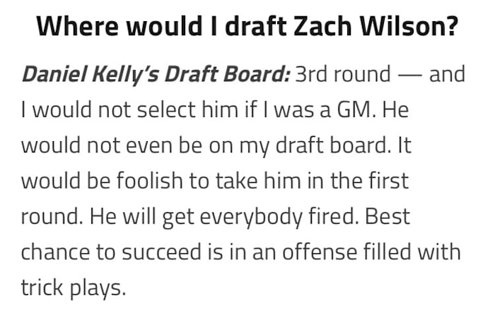 Daniel Kelly scouting report on Zach Wilson